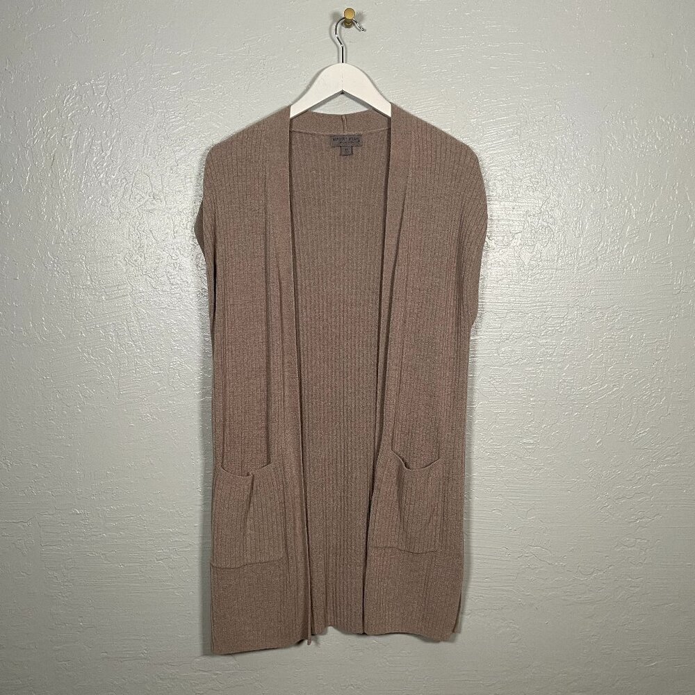 Barefoot Dreams Women XS Taupe Brown Vest Sweater Open Front Ribbed Pockets